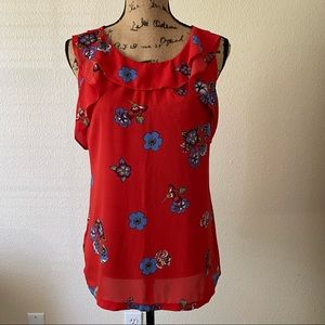 LOFT Outlet M Tank Top REd Ruffled Floral Top